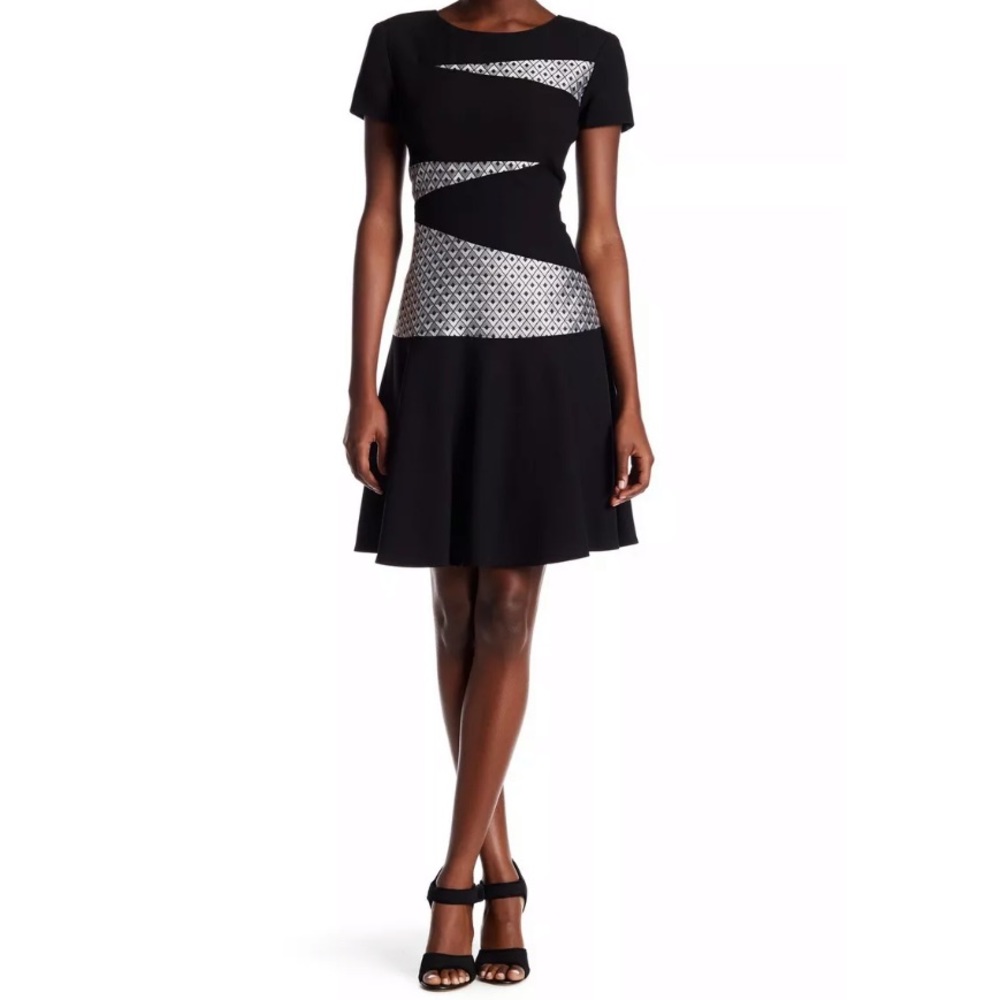 New Rolando Santana Geometric Fit & Flare Dress Size 6